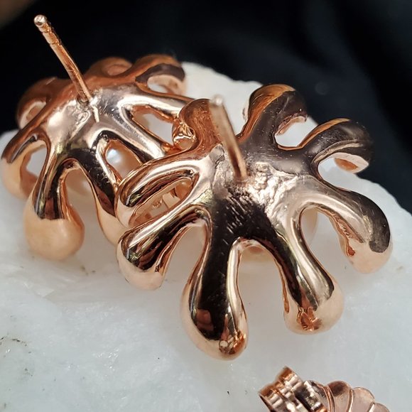 Sterling Silver 925/14K Rose Gold Studs Large Freshwater Pearls Earriings - Picture 4 of 11